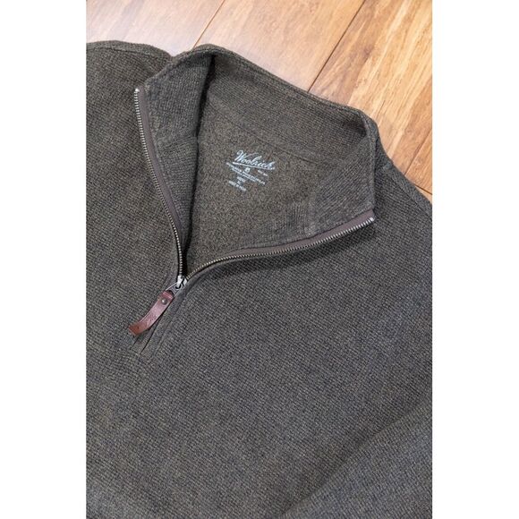 Woolrich Sweater Men's XL Bromley 1/4‎ Zip Cotton Pullover Green Long Sleeve - Picture 1 of 10
